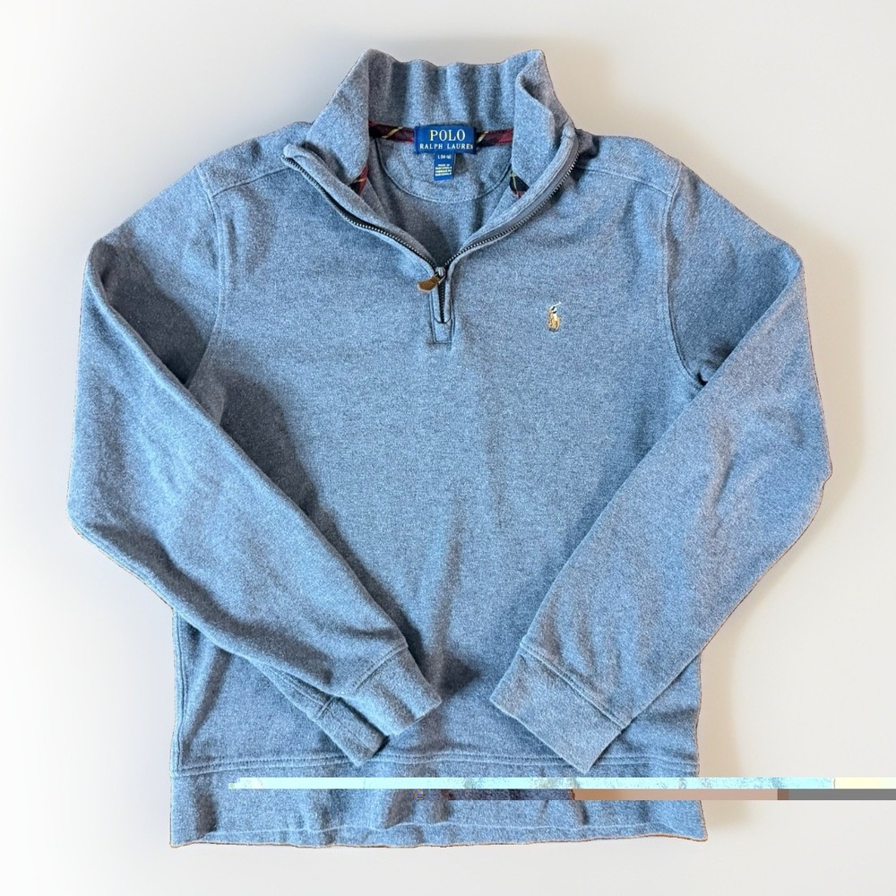 Boys' long-sleeve quarter-zip pullover by Polo Ralph Lauren, Gray, Size L(14-16)